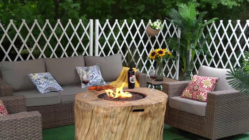 Trellis Saddle Grey Cast Aluminum 48 in. D LP Gas Fire Pit Coffee Table