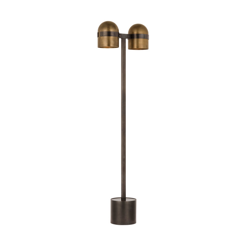 Avroko Octavia 2-light medium floor lamp in blackened bronze finish and bright worn brass shades