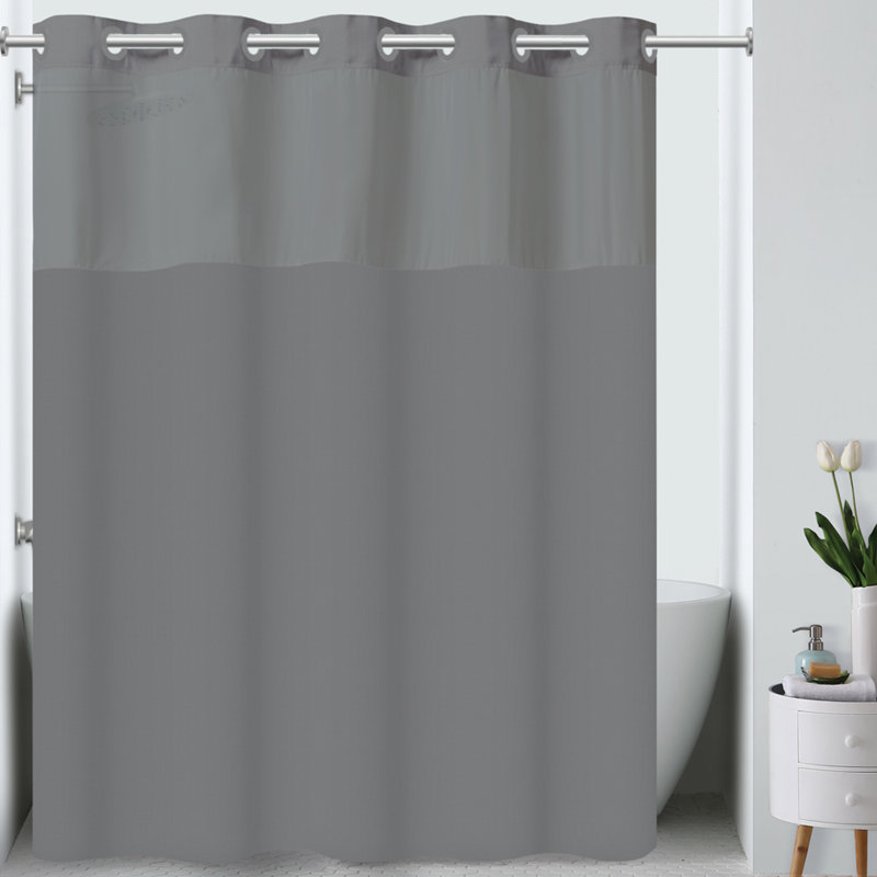 Frost Gray Hookless Fabric Shower Curtain with PEVA Liner
