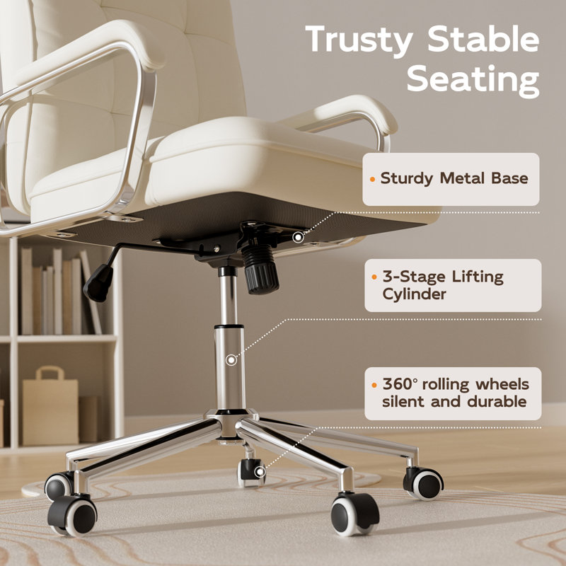 Home Office Desk Chair, Swivel Computer Desk Chair with Wheels and  Arms, Adjustable Height and Tilt, White