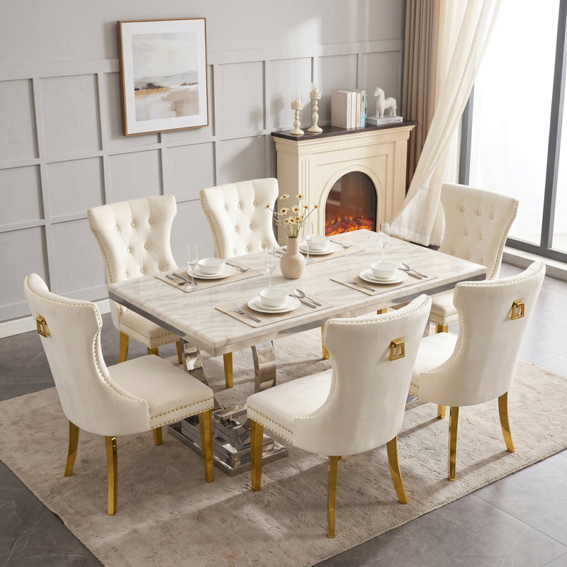 Fauteuil à oreilles Haikey, Beige, Or