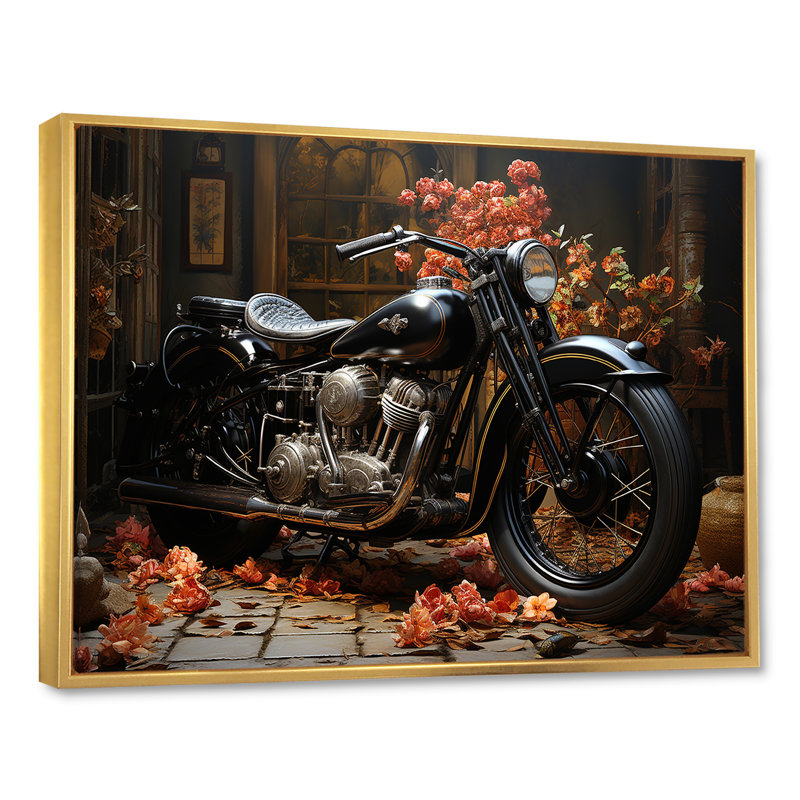Noir mystère de la moto, Cadre flottant doré, H 30 po x l 40 po x P 1,5 po