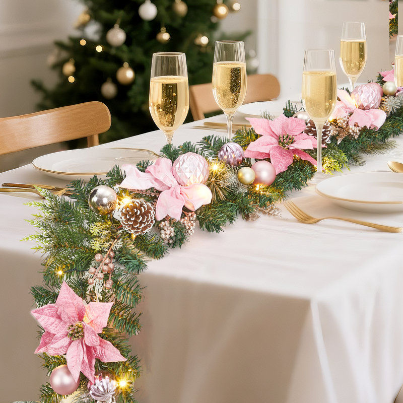 Guirlande de Noël rose avec lumières pour décorations de cheminées Indooor