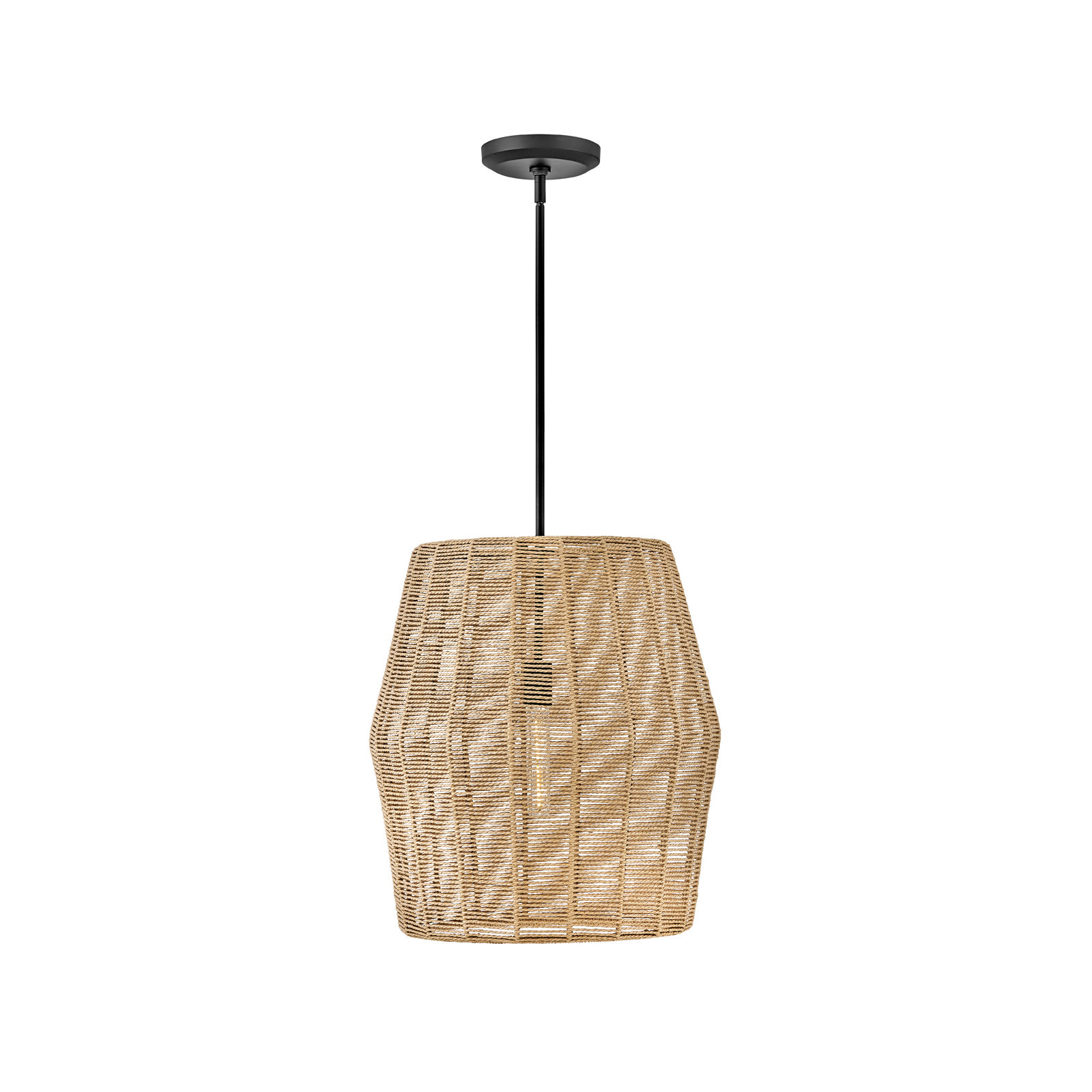Ariza Single Light Dimmable Pendant, Black with Camel Rattan shade, Camel