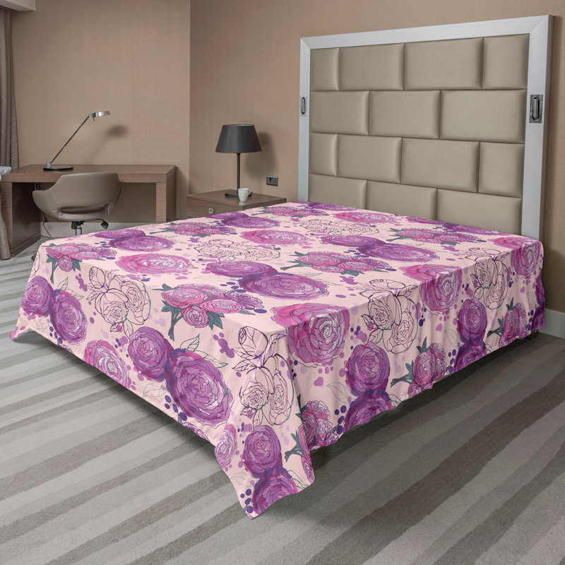 Drap plat Ambesonne Peony, Drap plat de taille double