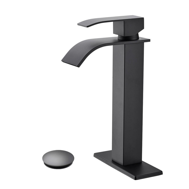 Single Handle Bathroom Vanity Sink Faucet with Waterfall Spout, Matte Black
