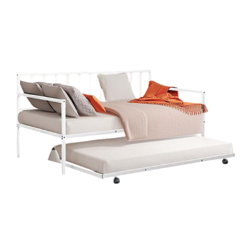 Ham Daybed With Pull Out Trundle, Silver Slatted Open Metal Frame, White