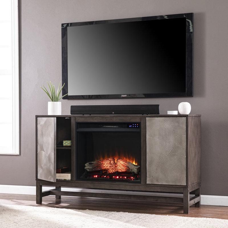 Lucely 149'' W Brown/Antique Silver Electric Fireplace