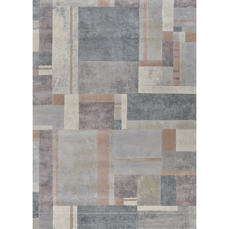 Easton Gambit Blocks Stone Grey Multicolor Indoor Rug, Rectangle 2' x 3'7"