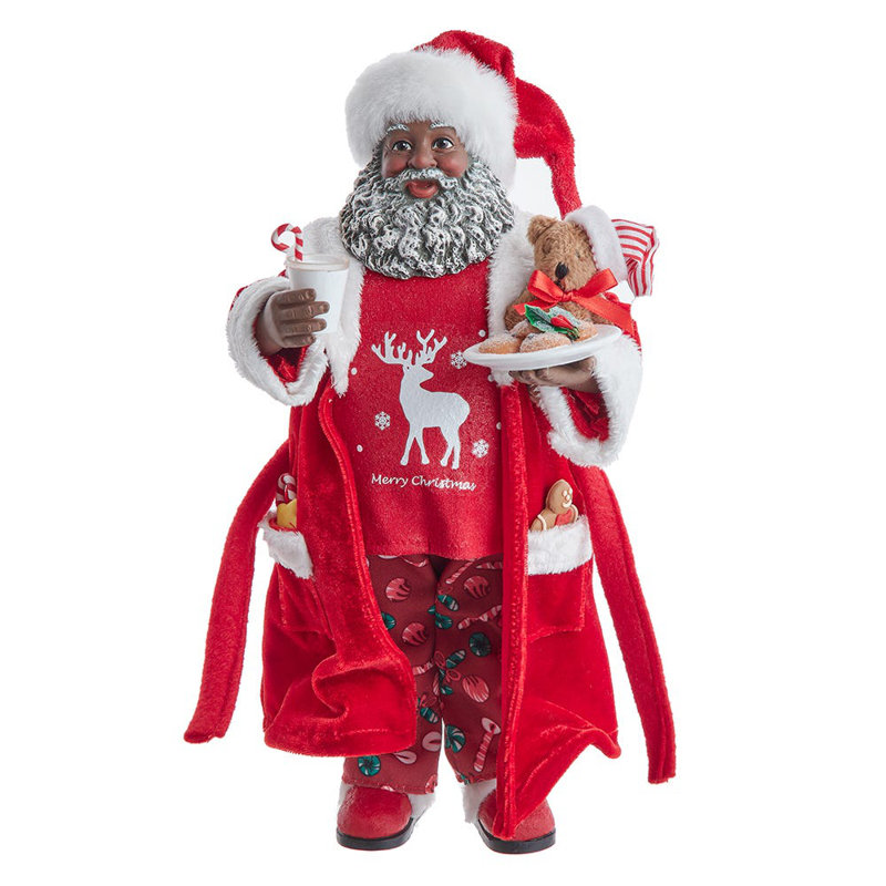 Kurt Adler Fabriche African American Santa In Pajamas and Robe, 10.5in