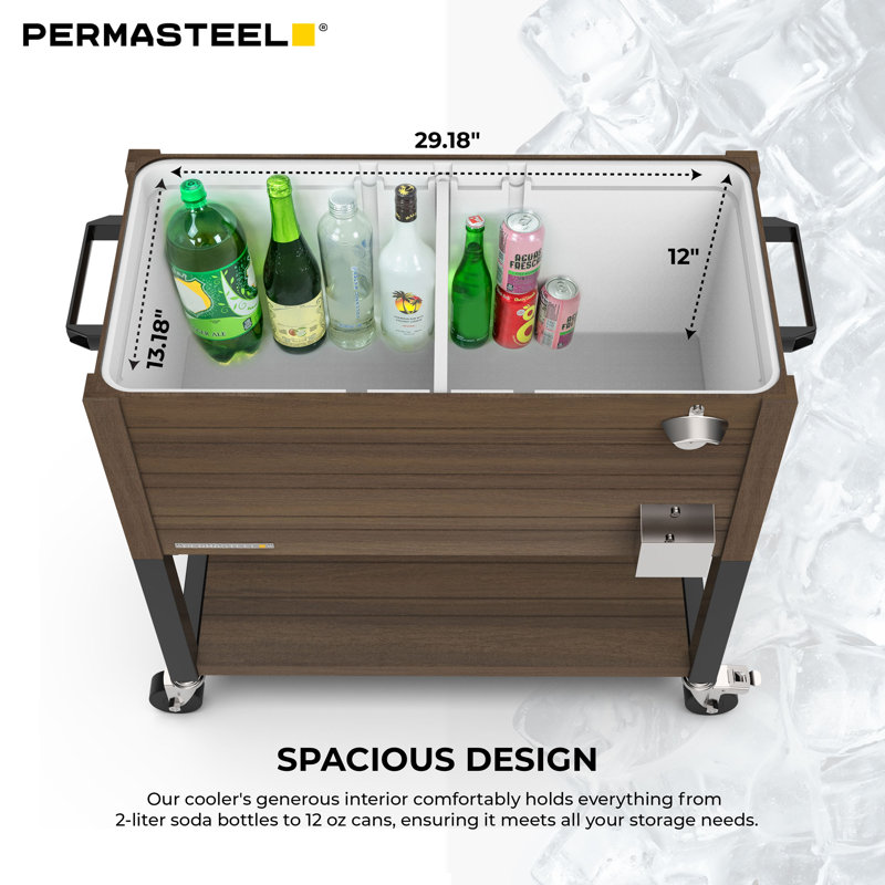 Permasteel - Glacière à roulettes 80QT à grain de bois avec cloison - Brun, Brun, Avec cloison