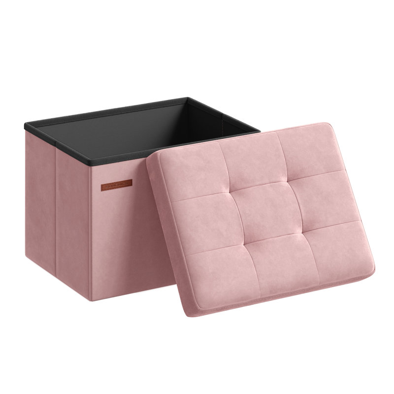 40cm Wide Velvet Tufted Rectangle Solid Colour Standard Ottoman with Storage, Pink