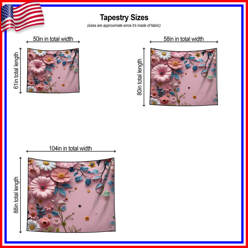 Tapisserie florale - Décoration murale nature, H 68 po x l 80 po avec 4 œillets