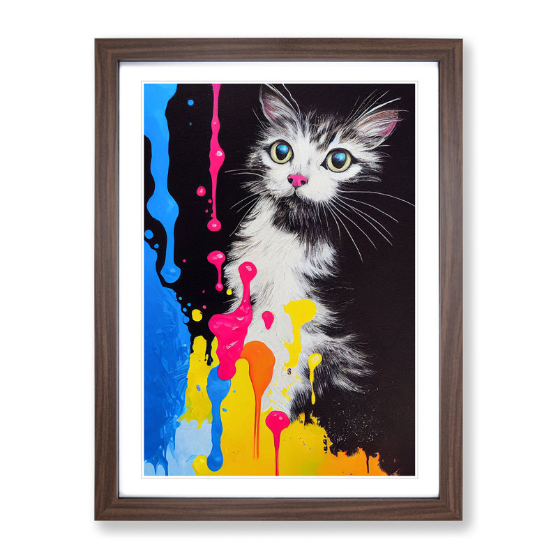Cat In No.3 - Single Picture Frame Painting, 64cm H x 46cm W x 2cm D, Walnut