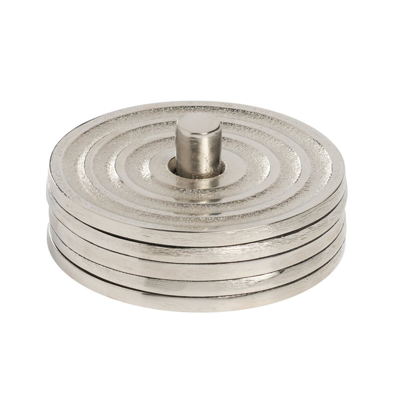 Antique Nickel Textured Round Aluminum Coaster Set with Felted Base and Stand (Set of 4)