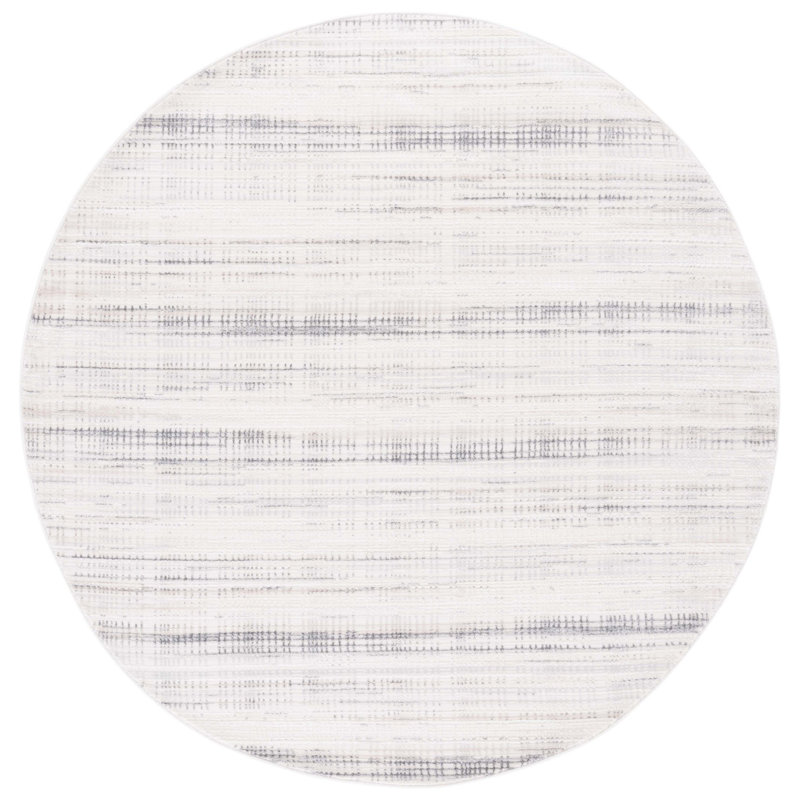 Tapis en polypropylène tissé à la machine en ivoire / gris, Rond 6 pi 7 po