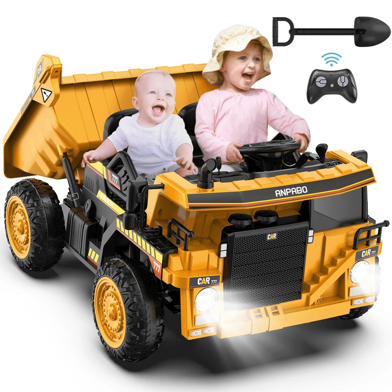 ANPABO 12V Ride on Dump Truck with Remote Control,Electric Dump Bed, Ride on Car for Kids,EVA Tires, Yellow