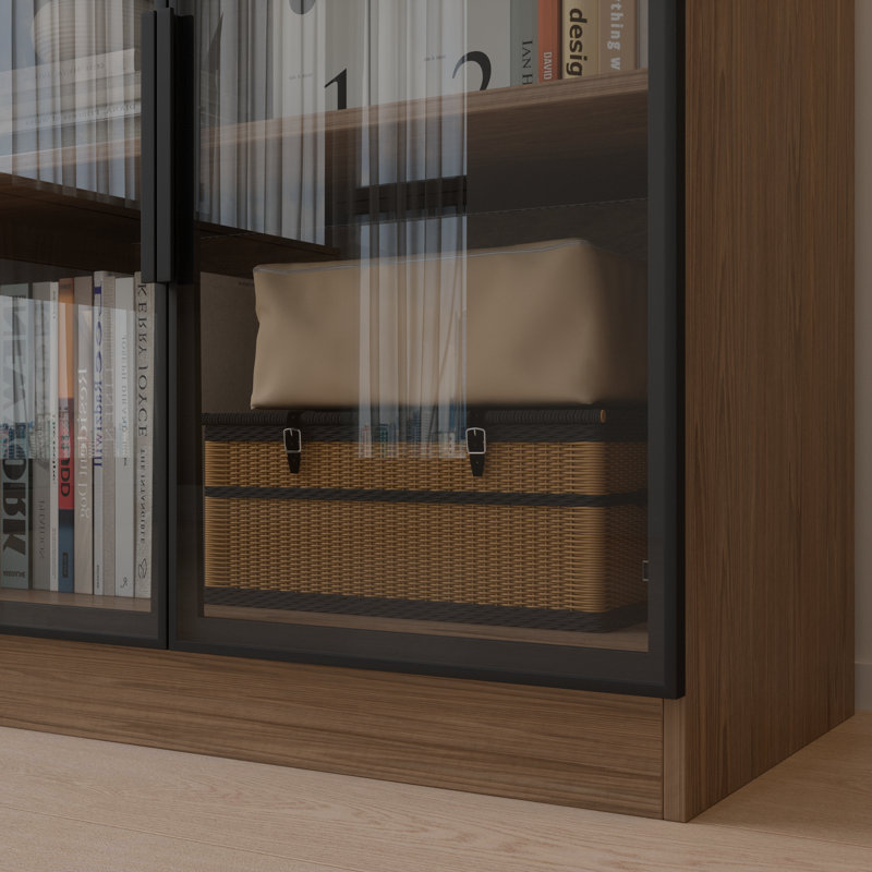 78.7 "H Display Cabinet with LED light, Bookcase with Glass Doors, Walnut