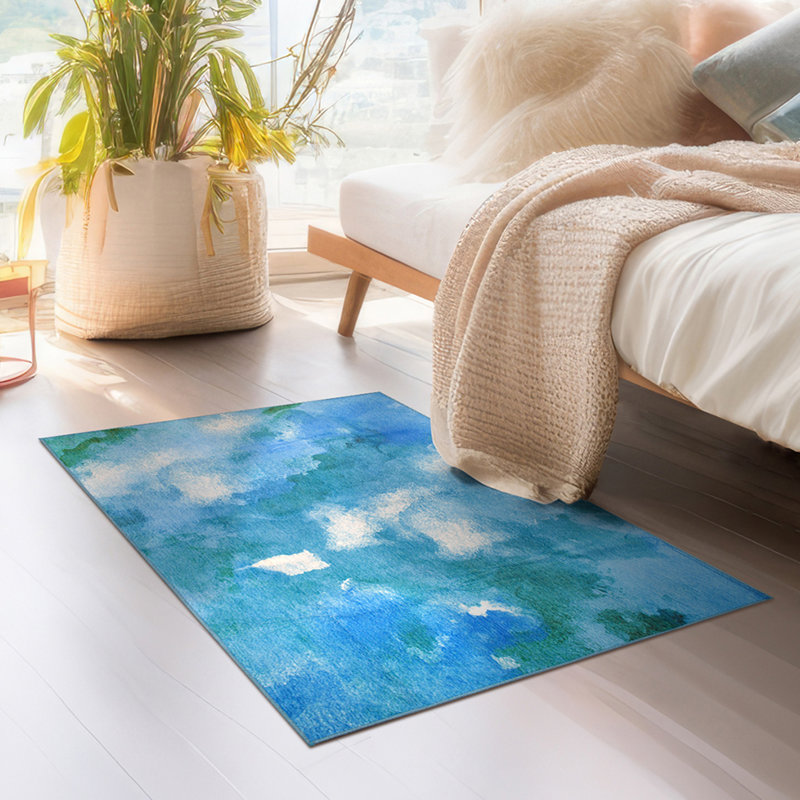 Tapis bleu aquarelle tissé à plat bleu aquarelle, Rectangle 3 pi x 5 pi