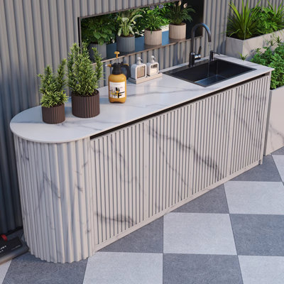 Meuble-lavabo d'extérieur à panneau basculant tout aluminium