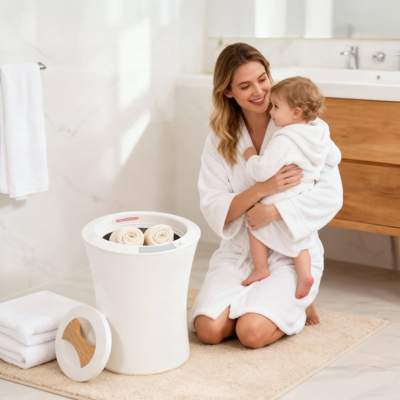 Freestanding Electric Towel Bucket Blanket Warmer Bucket, Ivory White