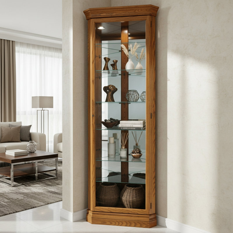 Duane Corner Curio Cabinet in Legacy Oak, Legacy Oak