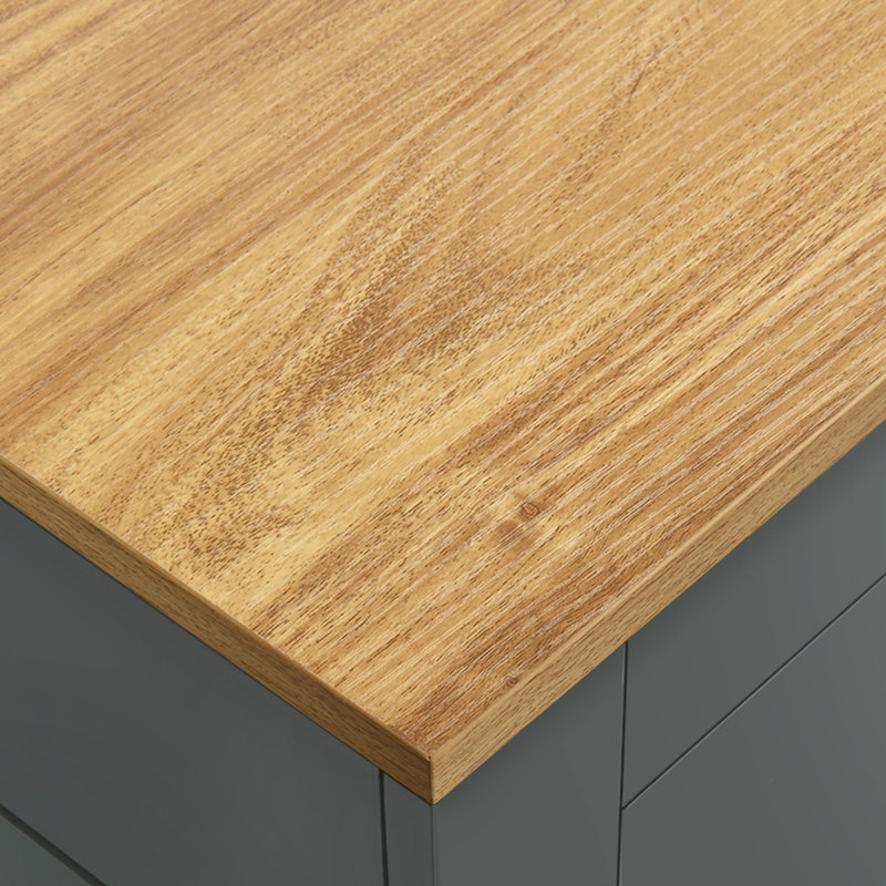 Îlot de cuisine avec plateau en bois et poubelle, Gris
