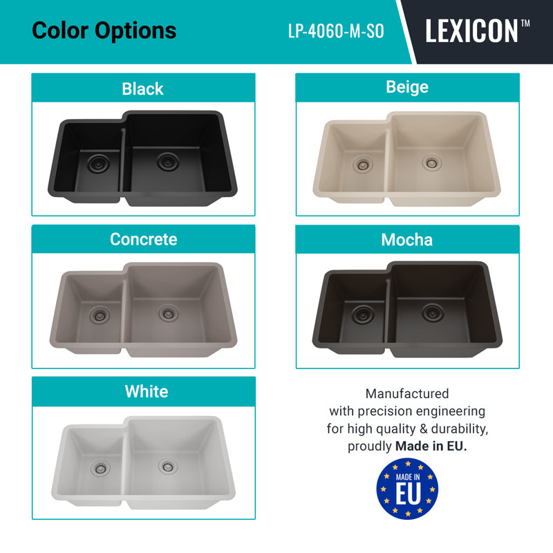 32" x 19" Platinum Quartz Kitchen Sink, 40/60 Double Bowl Sink, Drop-in Sink, Undermount Sink, Granite Kitchen Sink, Mocha