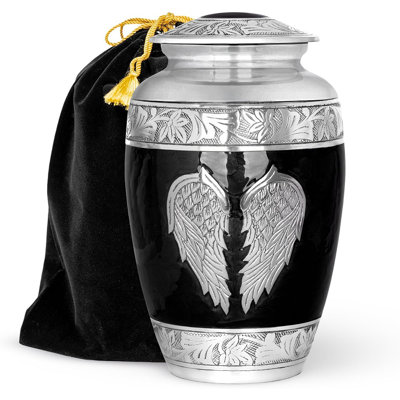 Angel Wings Cremation Urns For Human Ashes - Memorial Urn For Adults, Women, And Men - Decorative Urn For Home, Burial, Or Funeral (black, Large)