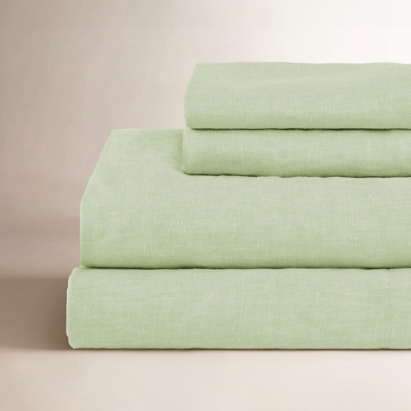 100% French Linen Sheet Set, Matcha, Full Sheet Set with 2 Pillowcases