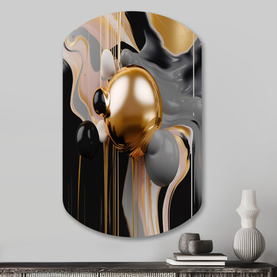 Nha Gold and Black Mystic MÚlange II - Abstract Shapes Cylinder Metal Wall Art, Gold Asymmetrical Metal Art Print