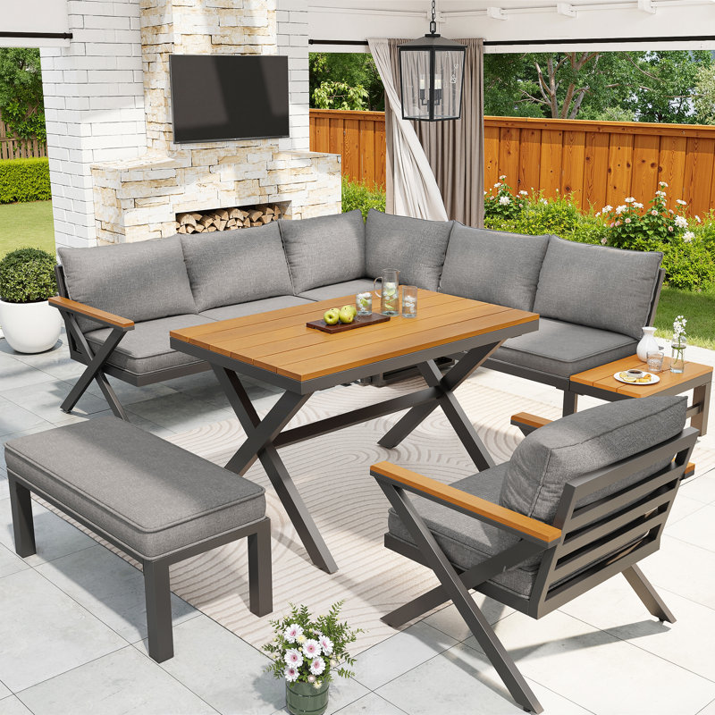 8 - Person Patio Dining Set with Rectangular Table, Grey