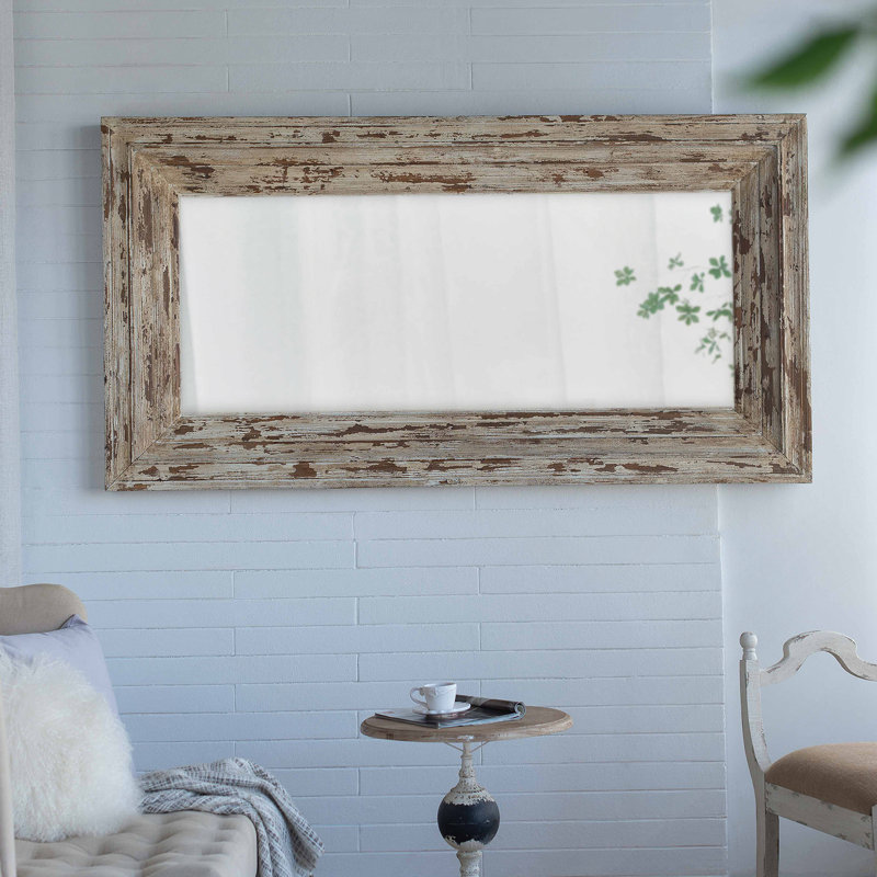 39x3.5x75" Full Length Rectangle Floor Mirror with Distressed Wood Frame
