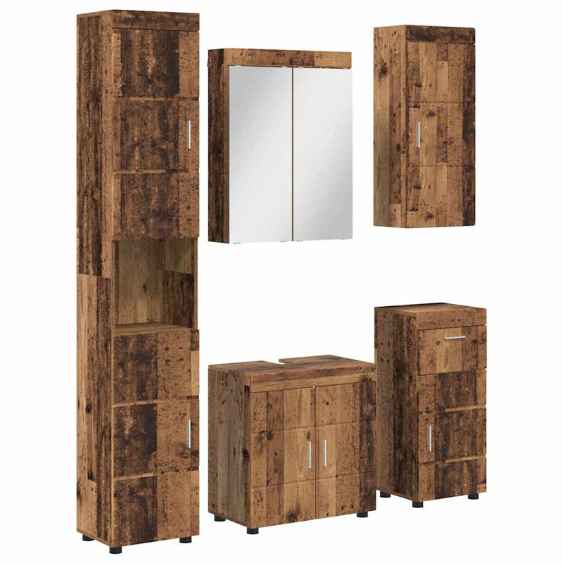 Vanity & Mirror Set, Medium Wood