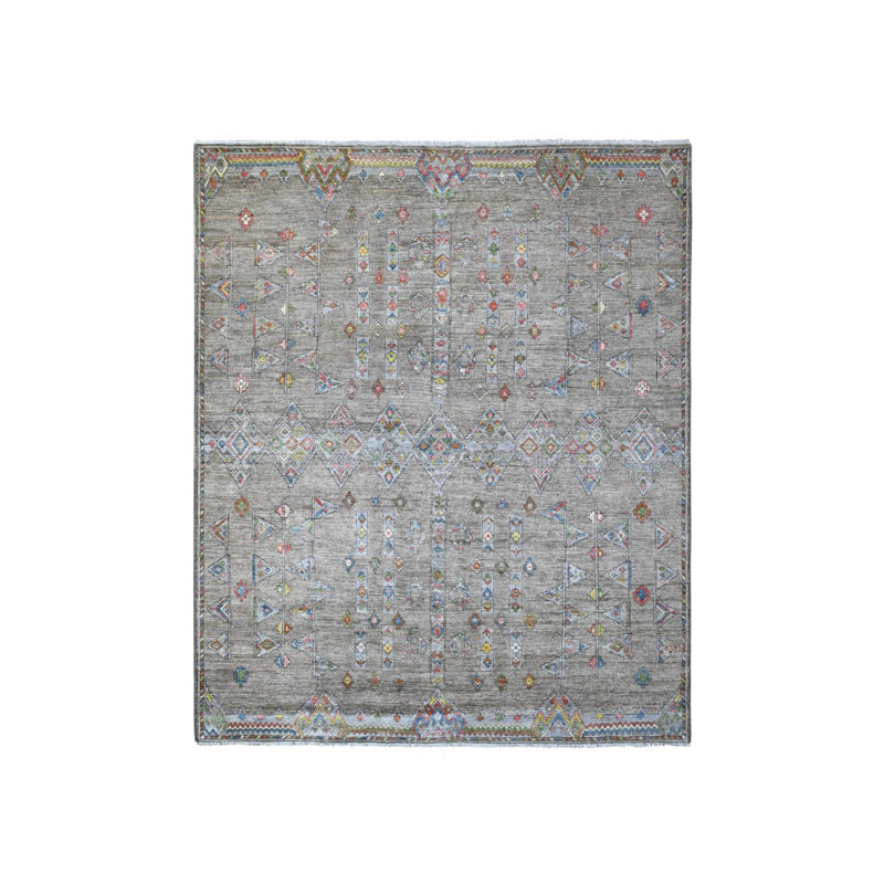 Tapis oriental gris en laine noué à la main 8 pi 2 po x 9 pi 8 po D98AEEF2129341F7AB6A90470CE5BD23