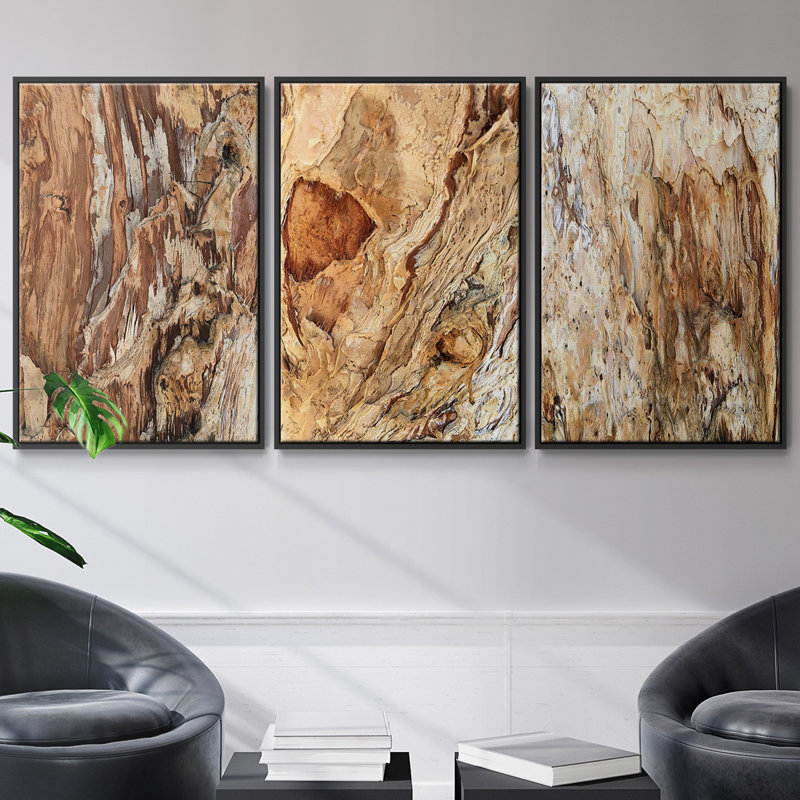 «Tree Texture Triptych I», ensemble de 3 toiles encadrées, Noir, H 27 po x l 54 po
