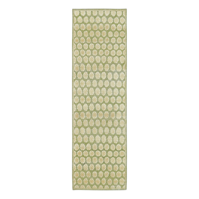Handmade Silk Floral Area Rug, Green/Beige/Brown, Runner 8'3" x 2'5"