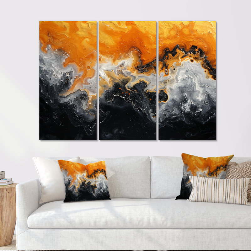 Ensemble de décorations murales abstraites orange et orange, H 28 po x l 36 po, Sans cadre