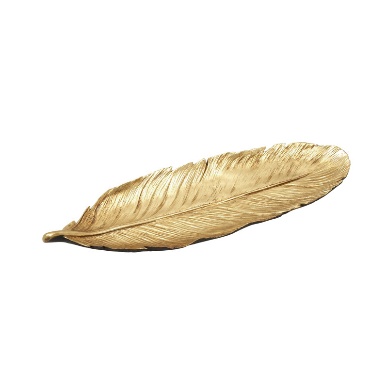 Polystone Feather Bird Decorative Bowl, Gold