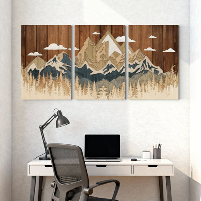 «Landscape & Nature Mountain Forest Sky Clouds Trees», ensemble de 3 impressions sur toile