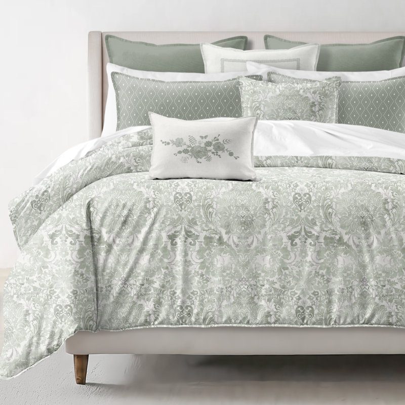 Savannah Cotton Duvet Cover Set 8 Piece, California King Duvet Cover + 7 Additional Pieces, Sage