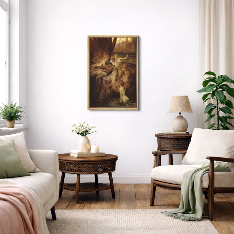 «Winged Angels Caring for Fallen Hero», romantisme, images de mythe classique, impression sur toile encadrée