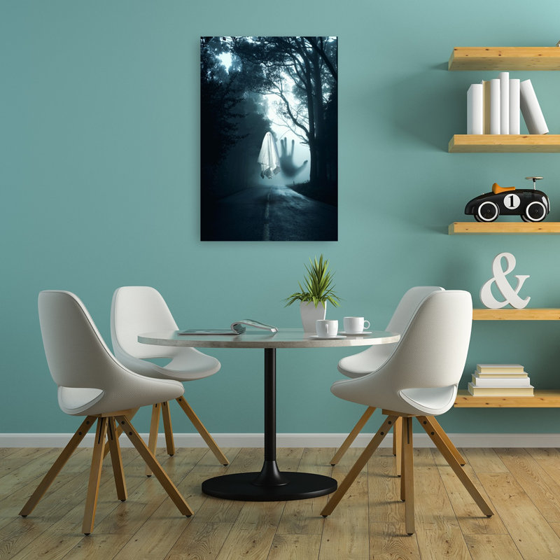 Paysage de forêt fantôme mystique et surréaliste abstrait avec des mouches, impression d'art mural, H 36 po x l 24 po