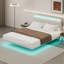 Cadre de lit flottant moderne avec lumières DEL, lit en velours à motif de canaux verticaux, aucun sommier nécessaire-1350901560-1350901566