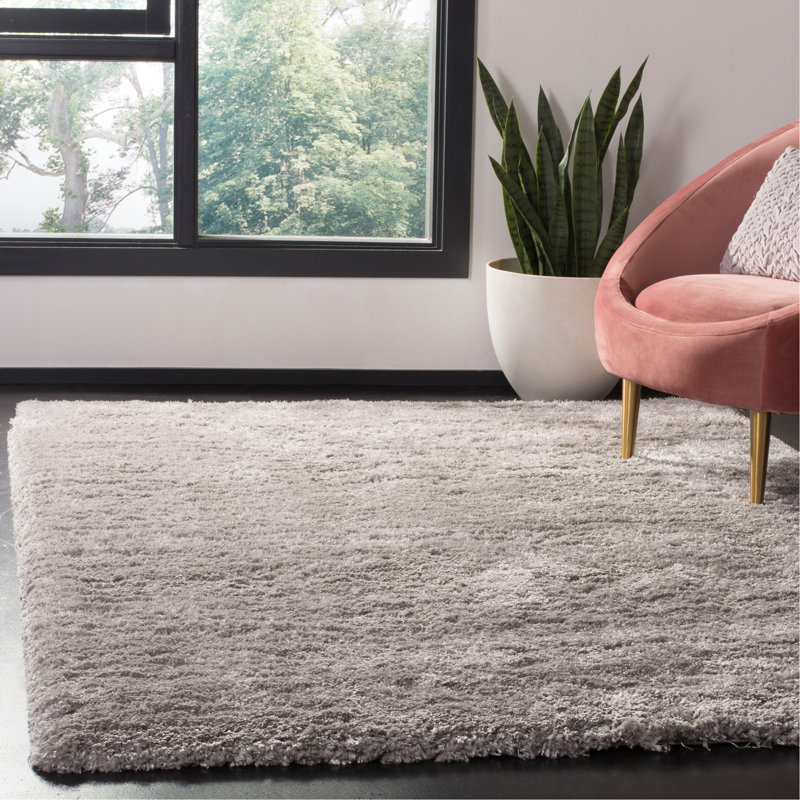 Fynn Royal Shag 300 P.P. Tapis de couleur unie en argent, Rectangle 4 pi x 6 pi