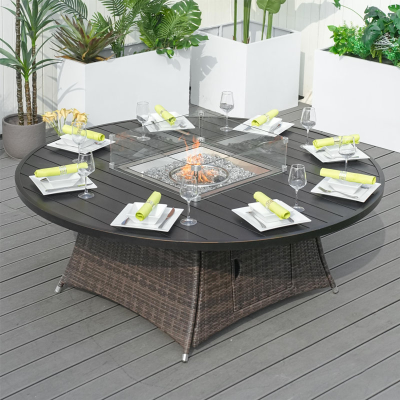 Siloam 27.56'' H x 71.66'' W Wicker Propane Outdoor Fire Pit Table with Lid, Black