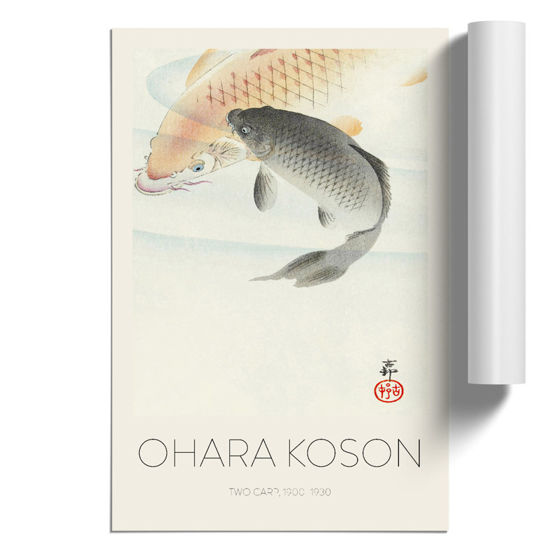Two Carp Fish - No Frame Painting, 59cm H x 42cm W x 0.1cm D