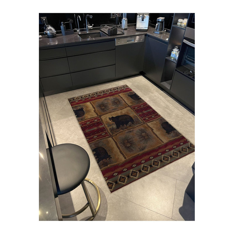 Tapis multicolore à motif d'ours et de marguerites, Tapis de couloir 3 pi 3 po x 6 pi 7 po