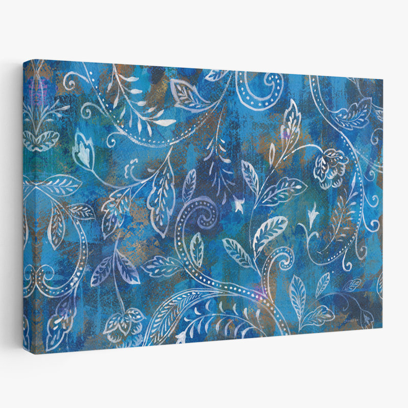 Élégance exotique I - art bohémien bleu à pois bohémiens, H 32 po x l 48 po