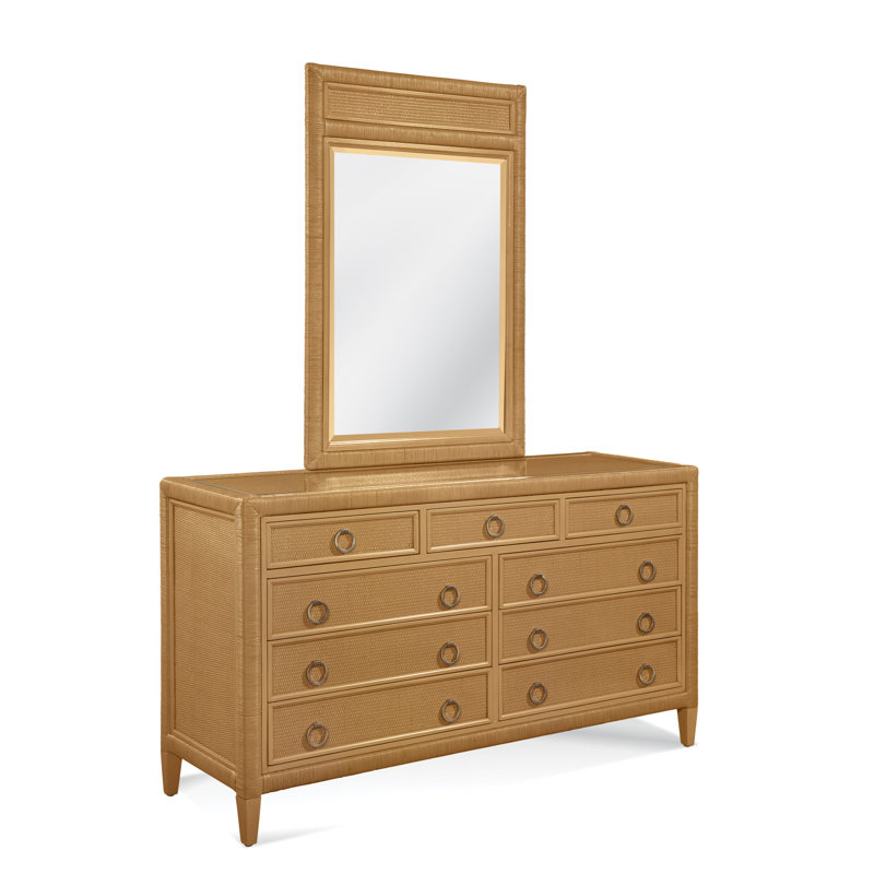 Commode 9 tiroirs avec miroir Warwick, Miel